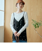 【セットアップ対応】フラワー刺繍 2wayキャミソールチュニックビスチェ