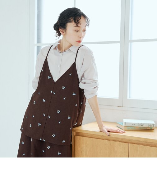 【セットアップ対応】フラワー刺繍 2wayキャミソールチュニックビスチェ