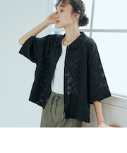 カットジャガード ショート丈レギュラーカラー半袖シャツ