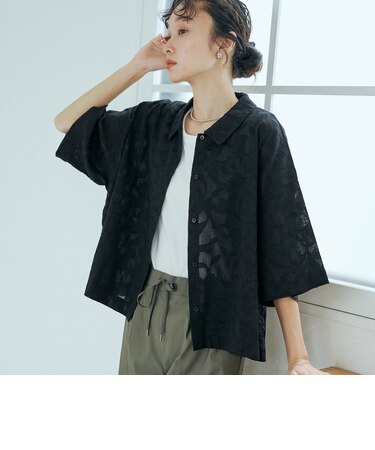 カットジャガード ショート丈レギュラーカラー半袖シャツ