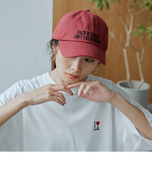 【I LOVE LA（アイラブエルエー）】ロゴ刺繍 ツイル6パネルキャップ