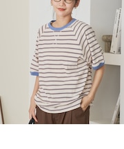 【接触冷感】マルチボーダー ラグランリンガーTシャツ