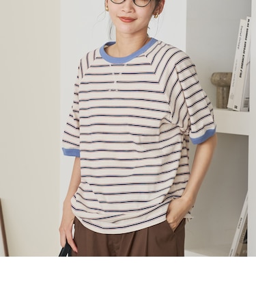 【接触冷感】マルチボーダー ラグランリンガーTシャツ