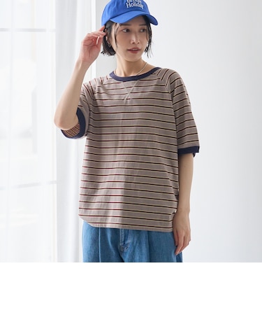 【接触冷感】マルチボーダー ラグランリンガーTシャツ