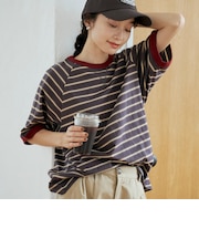 【接触冷感】マルチボーダー ラグランリンガーTシャツ