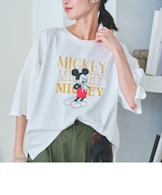 【MICKEY(ミッキー)/別注】ミッキー&ミニー 袖フリル半袖Tシャツ