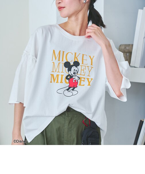 【MICKEY(ミッキー)/別注】ミッキー&ミニー 袖フリル半袖Tシャツ