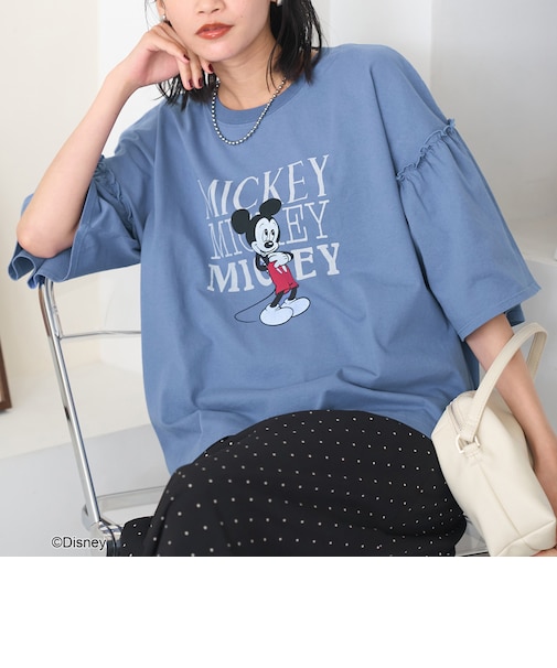 【MICKEY(ミッキー)/別注】ミッキー&ミニー 袖フリル半袖Tシャツ