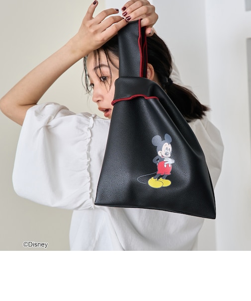 【MICKEY（ミッキー）/別注】配色パイピング レザーライクショッパーバッグ