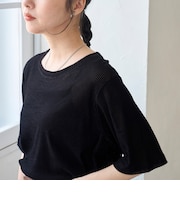 シアーメッシュ フロッキーストライプ半袖Tシャツ