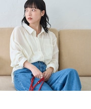 シアーメッシュ フロッキーストライプレギュラーカラーシャツ