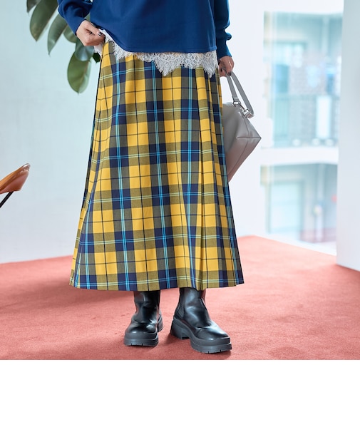 【昨年大人気】TRチェックプリーツロングスカート