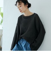 ペーパーライクヤーン 畔ボートネックニットプルオーバー