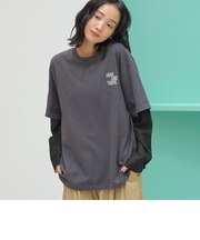 袖シアードッキング レイヤード風ロゴロンT