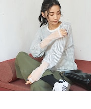【リニューアルして新登場◎】袖チュール切替ロングスリーブTシャツ