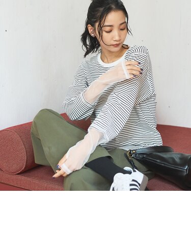 【リニューアルして新登場◎】袖チュール切替ロングスリーブTシャツ