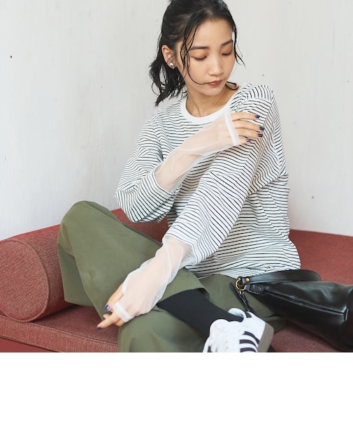 【リニューアルして新登場◎】袖チュール切替ロングスリーブTシャツ