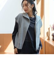 ハイネック 畔編みダブルジップニットベスト