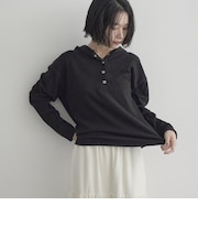 カワリ天竺 フード付きヘンリーネック長袖トップス