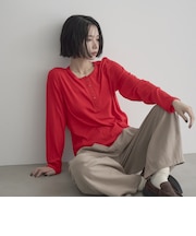 【Feel Soft / フィールソフト】ウールブレンド ヘンリーネックリブトップス