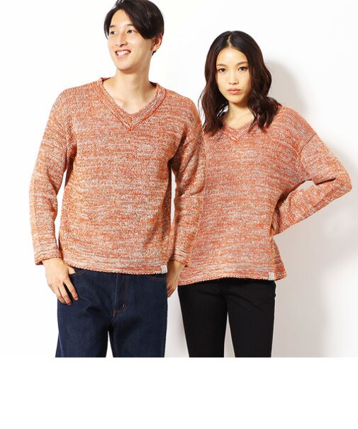 アクリル　ミックス　テープヤーン　Ｖネック　プルオーバー