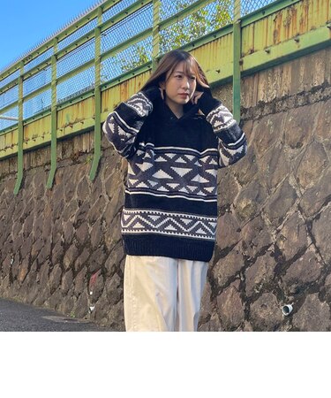 エスニック柄 モールジャカード ニットパーカ