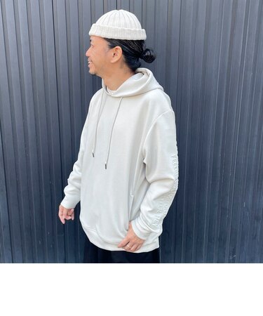 ダンボールニット メッセージ袖エンボスパーカ