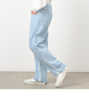 デニム 裾切り替え ストレートパンツ