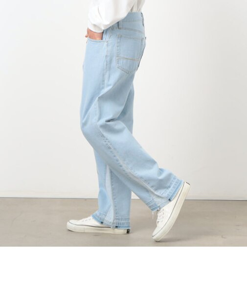 デニム 裾切り替え ストレートパンツ