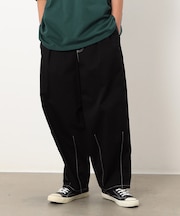 コットンツイル配色ステッチワイドテーパードパンツ