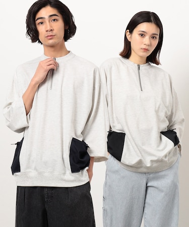 布帛ポケットハーフジッププルオーバー