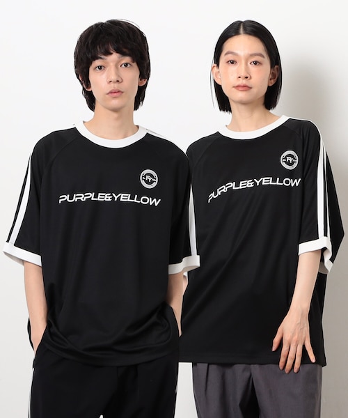メッシュラグランゲームTシャツ｜パープルアンドイエローの通販