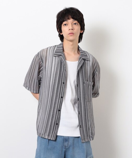 マルチカラーストライプレースシャツ