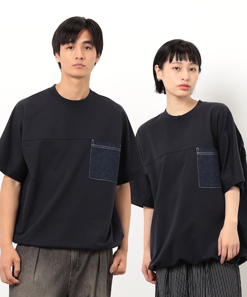 インレイデニム切り替えプルオーバー