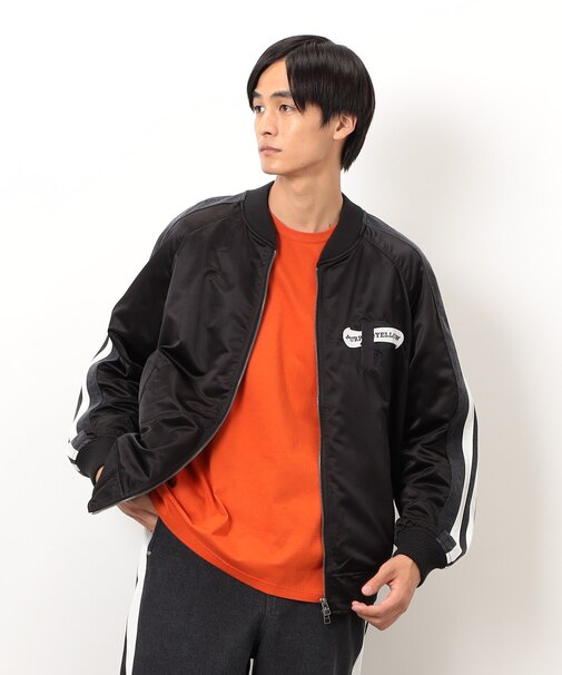 サテン×デニム切替刺繍ブルゾン