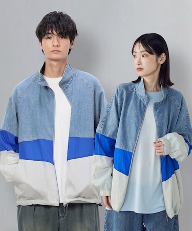 ライトオンスデニム×シアーナイロン切替ブルゾン