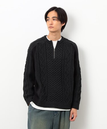 ニット×裏シャギーハーフジップ