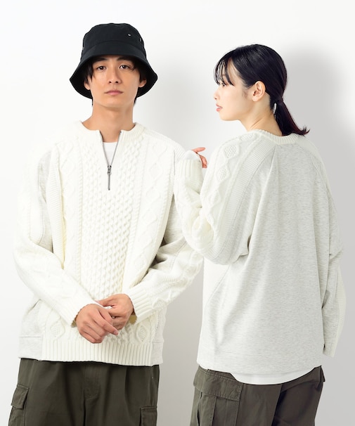 ニット×裏シャギーハーフジップ