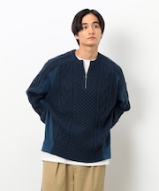 ニット×裏シャギーハーフジップ