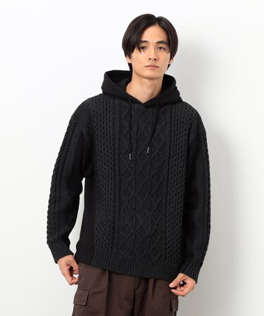 ニット×裏シャギーパーカ