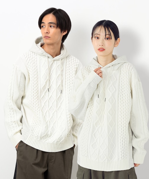 ニット×裏シャギーパーカ