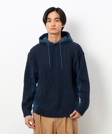 ニット×裏シャギーパーカ