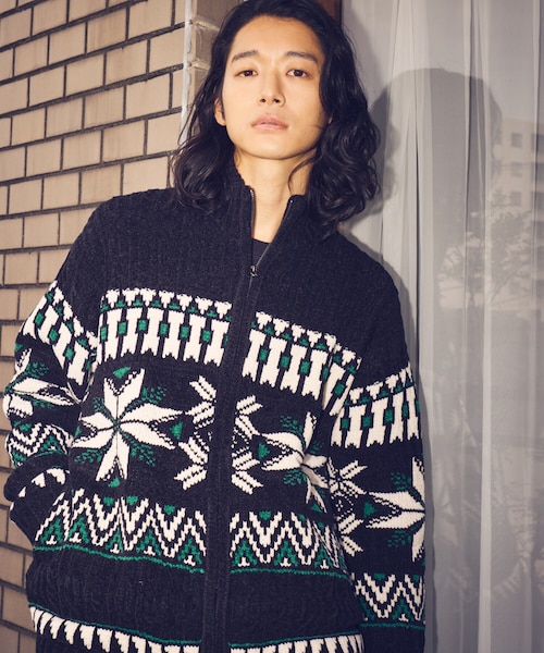 雪柄 ドライバーズニット｜パープルアンドイエローの通販｜&mall