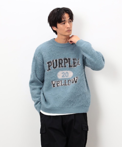 起毛 カレッジロゴ プルオーバー｜パープルアンドイエローの通販
