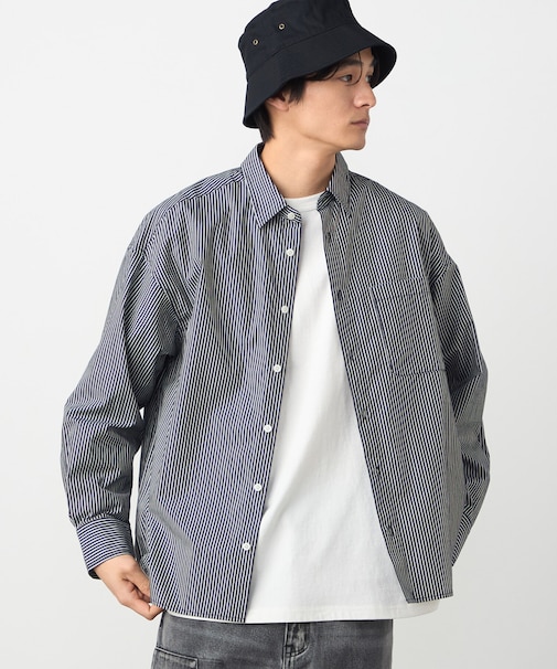 バック刺繍 ストライプシャツ