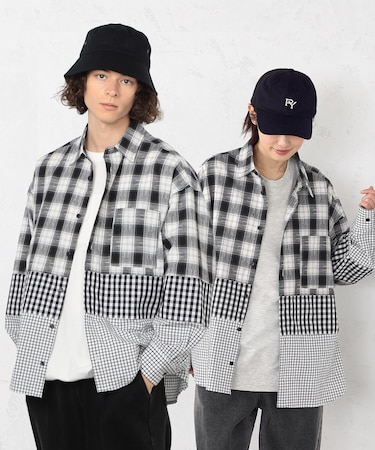 切り替えチェックシャツ