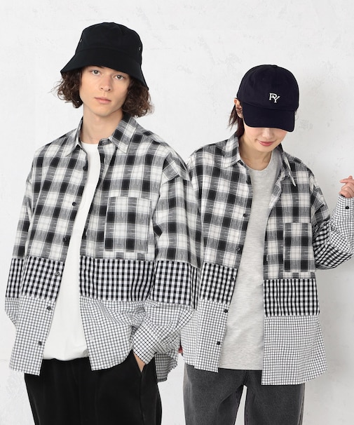 切り替えチェックシャツ