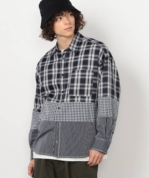 切り替えチェックシャツ