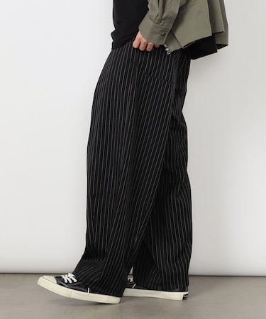 ストライプ ワイドテーパードパンツ