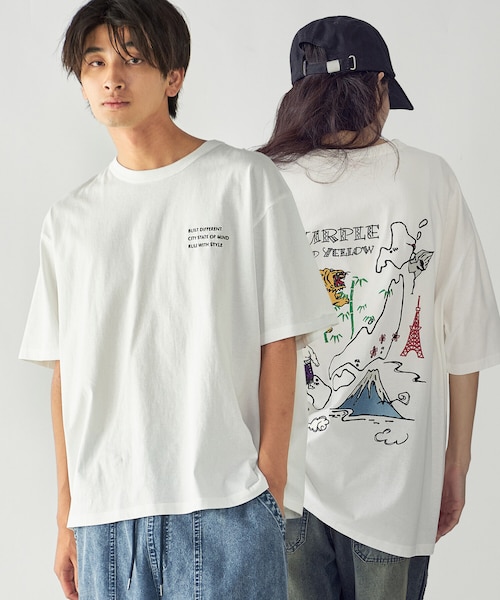 スーベニア刺繍 半袖Tシャツ｜パープルアンドイエローの通販｜&mall